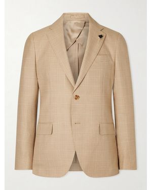 Lardini Houndstooth Wool And Cotton-blend Blazer - Natural