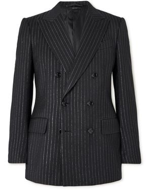 Tom Ford Dyllan Double-Breasted Striped Metallic Wool And Silk-Blend Suit Jacket - Black