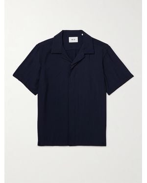 NN07 Hank 5971 Camp-Collar Tencel Modal-Blend Seersucker Shirt - Blue