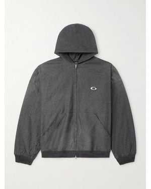 Balenciaga Logo-Embroidered Printed Denim Zip-Up Hoodie - Grey