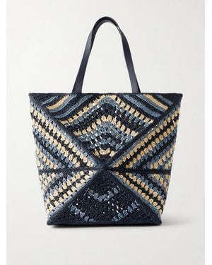 Loewe Paula's Ibiza Puzzle Fold Large Leather-Trimmed Raffia Shoulder Bag - Blue