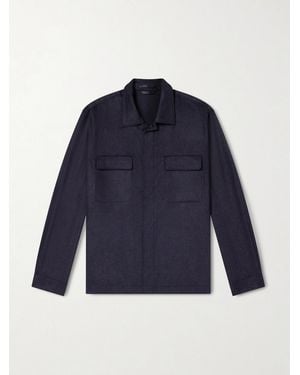 Sunspel Stretch Wool And Cashmere-blend Flannel Overshirt - Blue