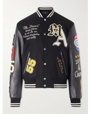 Amiri Appliquéd Embroidered Leather And Wool-blend Varsity Jacket - Blue