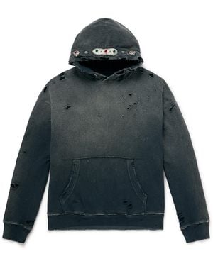 Kapital Embellished Suede-Trimmed Distressed Cotton-Jersey Hoodie - Green
