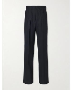 Tom Ford Straight-leg Pleated Striped Grain De Poudre Wool Trousers - Blue