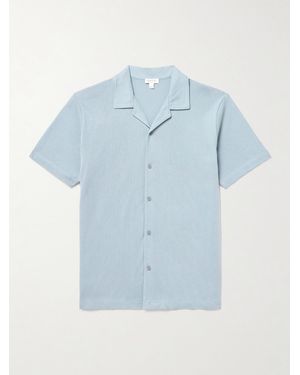 Sunspel Slim-fit Camp-collar Supima Cotton-mesh Shirt - Blue