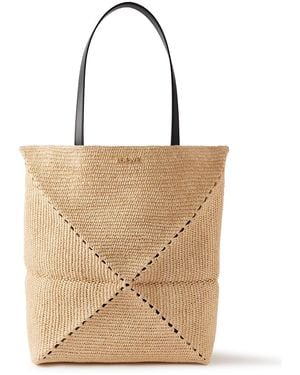 Loewe Paula's Ibiza Puzzle Fold Large Leather-Trimmed Raffia Tote Bag - Natural