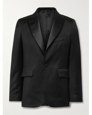Bode Silk-Satin Trimmed Wool Barathea Tuxedo Jacket - Black