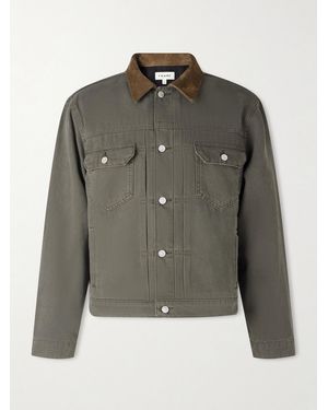 FRAME Suede-Trimmed Cotton-Canvas Trucker Jacket - Green
