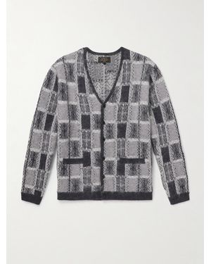 Beams Plus Brushed Checked Jacquard Cardigan - Grey