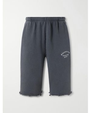 Willy Chavarria Community Centre Distressed Logo-Print Cotton-Jersey Shorts - Blue
