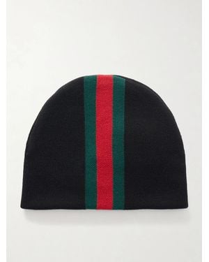 Gucci Web Striped Wool Beanie - Blue