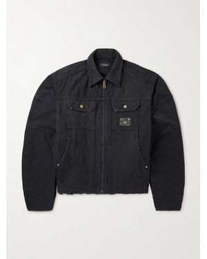 Willy Chavarria Stockton Cropped Logo-Detailed Distressed Denim Jacket - Blue