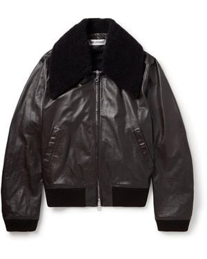 Our Legacy Pharos Wool-blend Trimmed Leather Bomber Jacket - Black