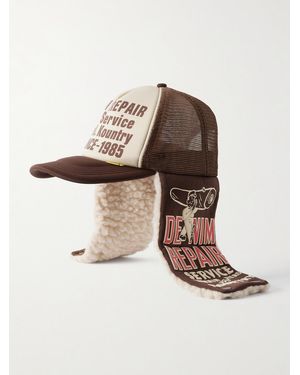 Kapital Denim Repair Service Fleece-Trimmed Printed Canvas And Mesh Trucker Cap - Natural