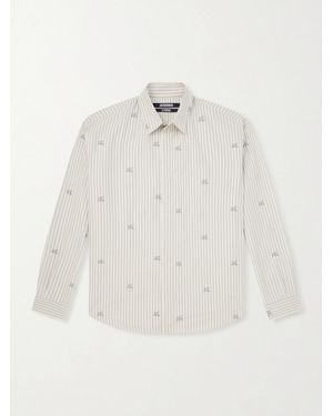 Jacquemus Embroidered Striped Cotton Shirt - White