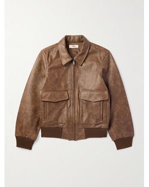 CHERRY LA Oversized Logo-Print Leather Bomber Jacket - Brown