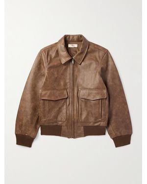 CHERRY LA Oversized Logo-print Leather Bomber Jacket - Brown