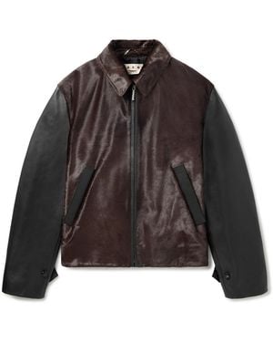 Marni Leather-Trimmed Calf Hair Jacket - Brown