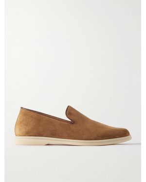 Rubinacci Mod Mare Leather-trimmed Suede Loafers - White