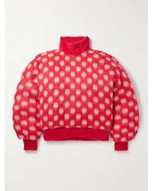 Marni Dingyun Zhang Polka-Dot Brushed-Knit Down Rollneck Jumper - Red