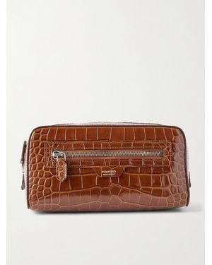 Tom Ford Croc-Effect Leather Wash Bag - Brown