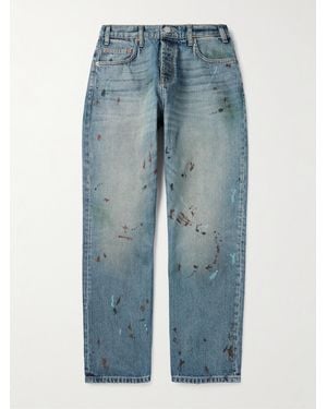 CHERRY LA Jeans A Gamba Dritta Con Schizzi Di Vernice E Logo Ricamato - Blu