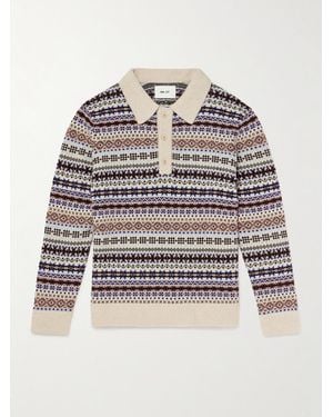 NN07 Robbie Fair Isle Wool-Blend Polo Jumper - Purple