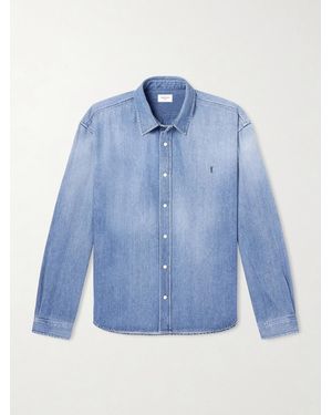 Saint Laurent Logo-embroidered Denim Shirt - Blue