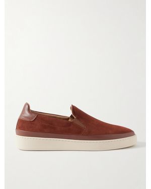 Mulo Leather-Trimmed Suede Slip-On Sneakers - Marrone