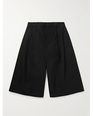 Amomento Wide-Leg Pleated Cotton-Poplin Shorts - Black