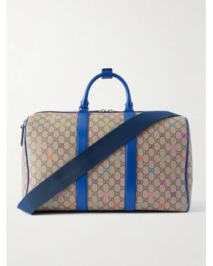 Gucci Leather-Trimmed Logo-Printed Coated-Canvas Weekend Bag - Blue