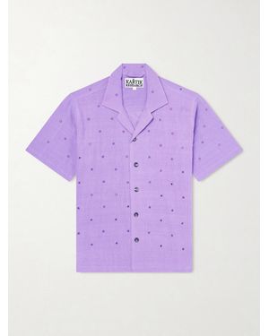 Kartik Research Camp-collar Embellished Cotton Shirt - Purple