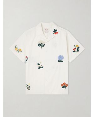 Portuguese Flannel Embroidered Organic Cotton Shirt - Natural