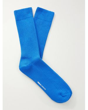 Tekla Auralee Ribbed Organic Cotton-Blend Socks - Blau