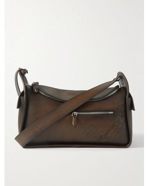 Berluti Périple Barrel Scritto Venezia Leather Softy Messenger Bag - Grey