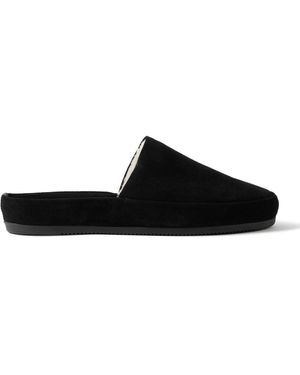 Mulo Shearling-Lined Suede Slippers - Black
