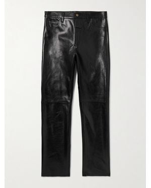 Fear Of God Logo-Appliquéd Straight-Leg Full-Grain Leather Trousers - Black
