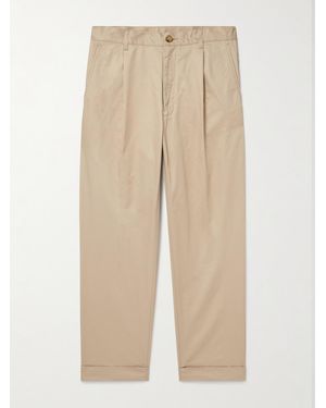 Beams Plus Tapered Pleated Cotton-Twill Trousers - Natural