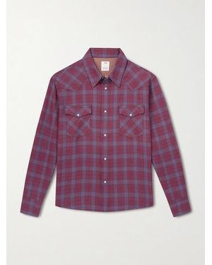 Visvim Four Corners Hemd aus einer Woll-Leinenmischung mit Karomuster - Lila