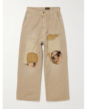 Kapital Katsuragi Port Straight-Leg Patchwork Distressed Cotton-Twill Trousers - Natural