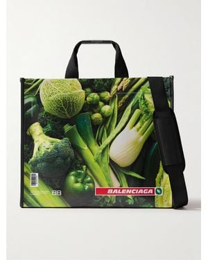 Balenciaga Antwerp Printed Leather Tote Bag - Green