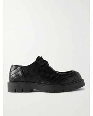 Bottega Veneta Intrecciato Leather Derby Shoes - Black