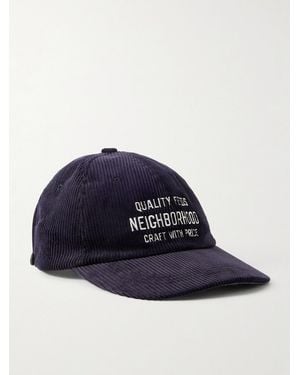 Neighborhood Logo-Embroidered Cotton-Corduroy Baseball Cap - Blue