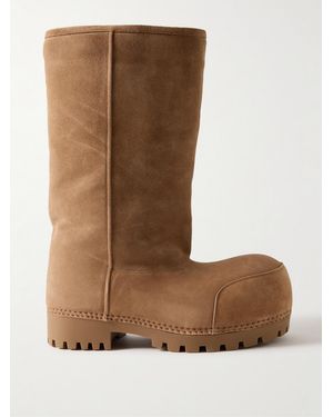 Balenciaga Alaska Faux Shearling-Lined Suede Boots - Brown