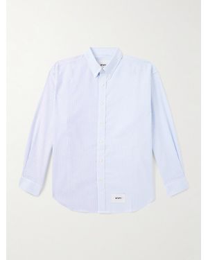WTAPS Button Down-Collar Logo-Appliquéd Panelled Striped Coolmax Shirt - White