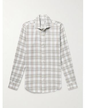 Eleventy Checked Cotton And Lyocell-Blend Flannel Shirt - White