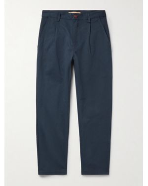 FRIZMWORKS Haworth Tapered Cropped Pleated Cotton-Twill Trousers - Blue