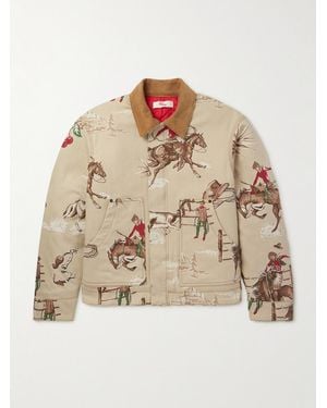 CHERRY LA Corduroy-Trimmed Printed Cotton-Twill Bomber Jacket - Natural