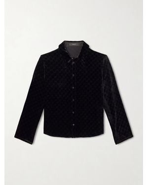 Gucci Classic-Collar Slim-Fit Logo-Devoré Velvet Shirt - Blue